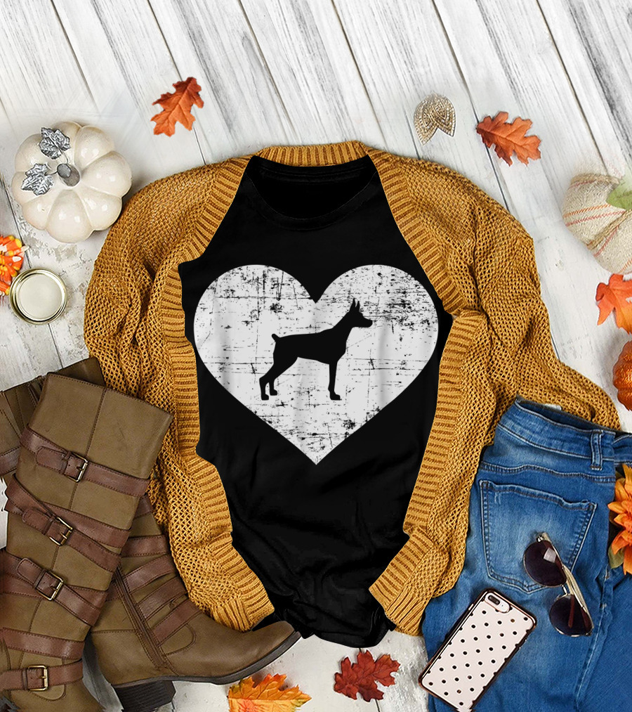 Doberman Silhouette in Distressed Heart T-Shirt