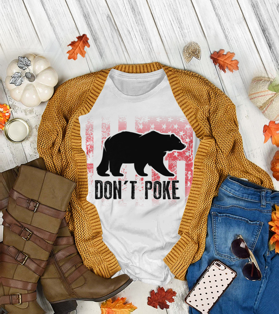 Don't Poke Bear American Flag Grunge T-Shirt