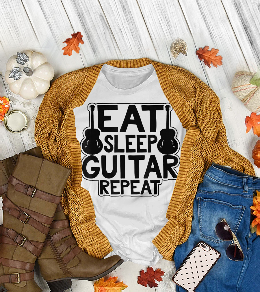 Eat Sleep Guitar Repeat Novelty Guitar Acoustic Instrument Lover T-Shirt