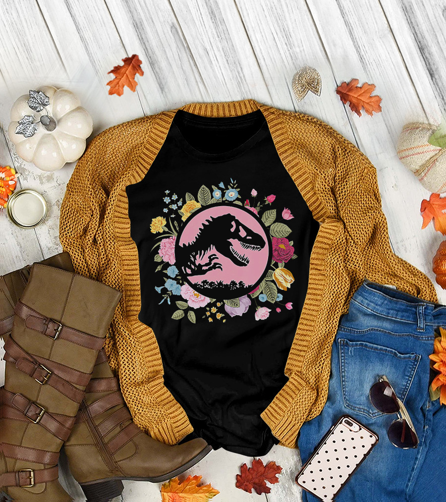 Jurassic Park Dinosaur Floral Pattern Rex T-Shirt