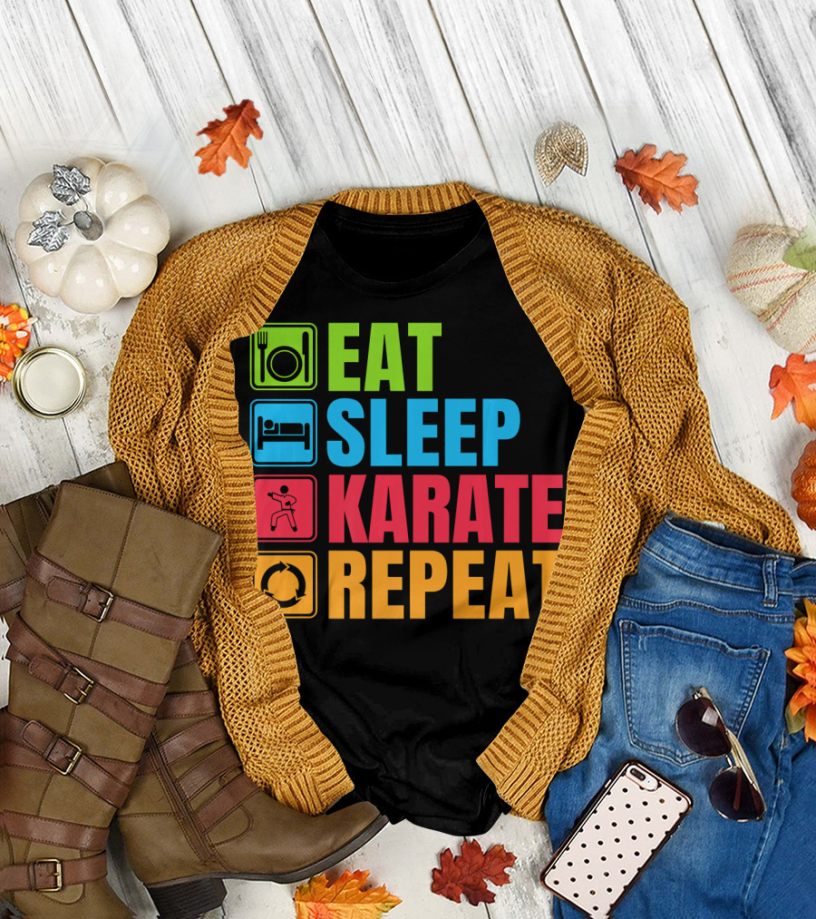 Eat Sleep Karate Repeat Funny Karate T-Shirt