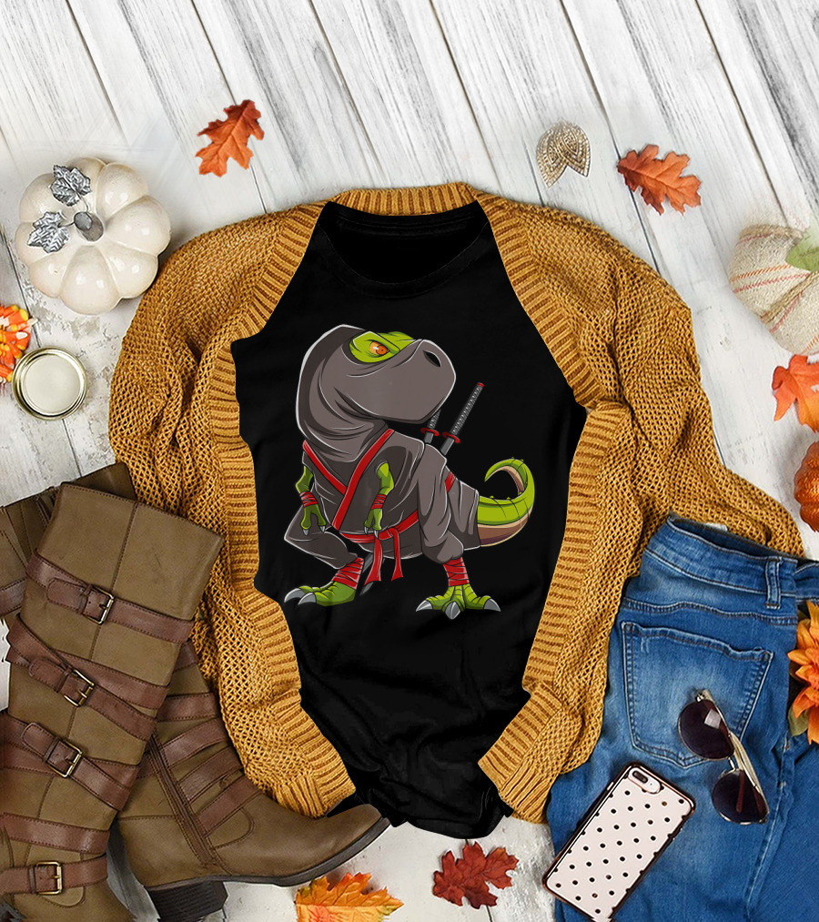 Funny Ninja Dinosaur Boys T-Rex Samurai Warriors T-Shirt