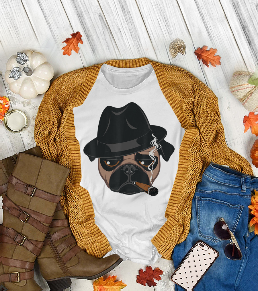 Pug with Fedora and Smoking Cigar T-Shirt