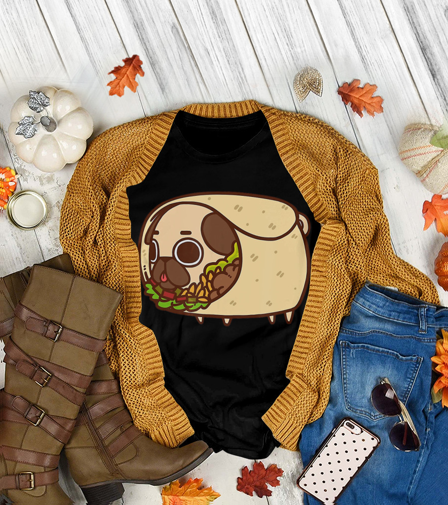 Funny Puglie Burrito Pug Dog Food Love T-Shirt