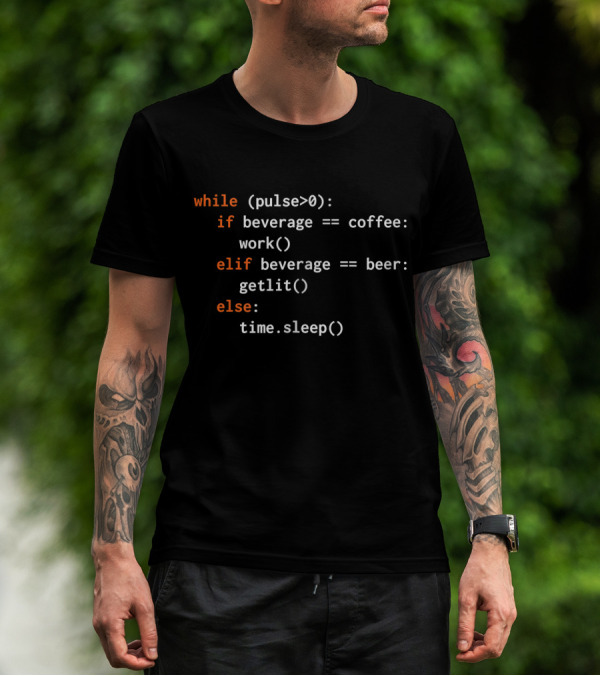 While Loop Coffee Beer Sleep Python Humor Code Logic T-Shirt