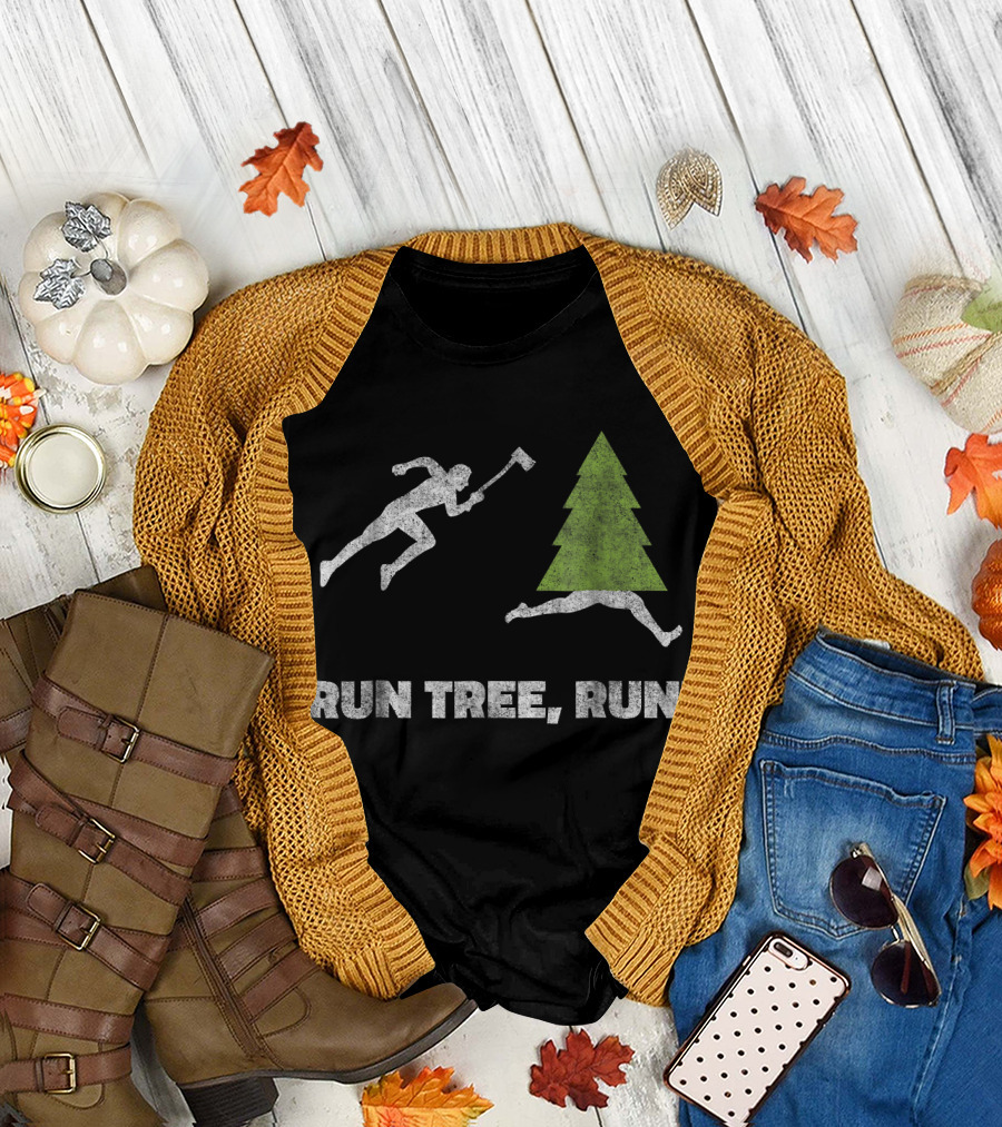 Run Tree Run Lumberjack Logger Chase Humorous Scene T-Shirt