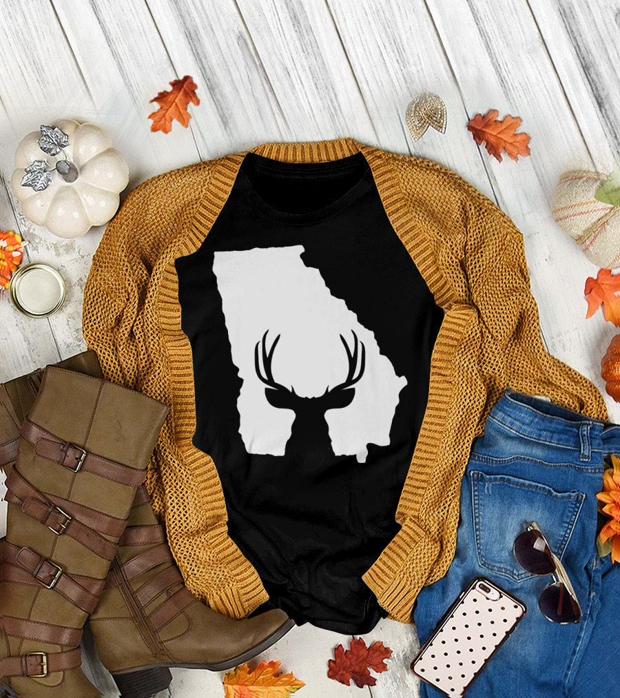 Georgia Deer Hunter Map Silhouette Deer Hunting T-Shirt