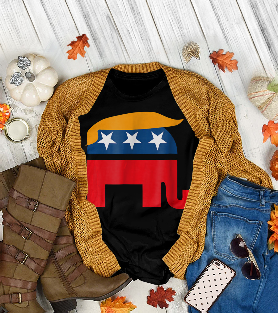 GOP Donald Trump Republican Elephant Stars Hair T-Shirt