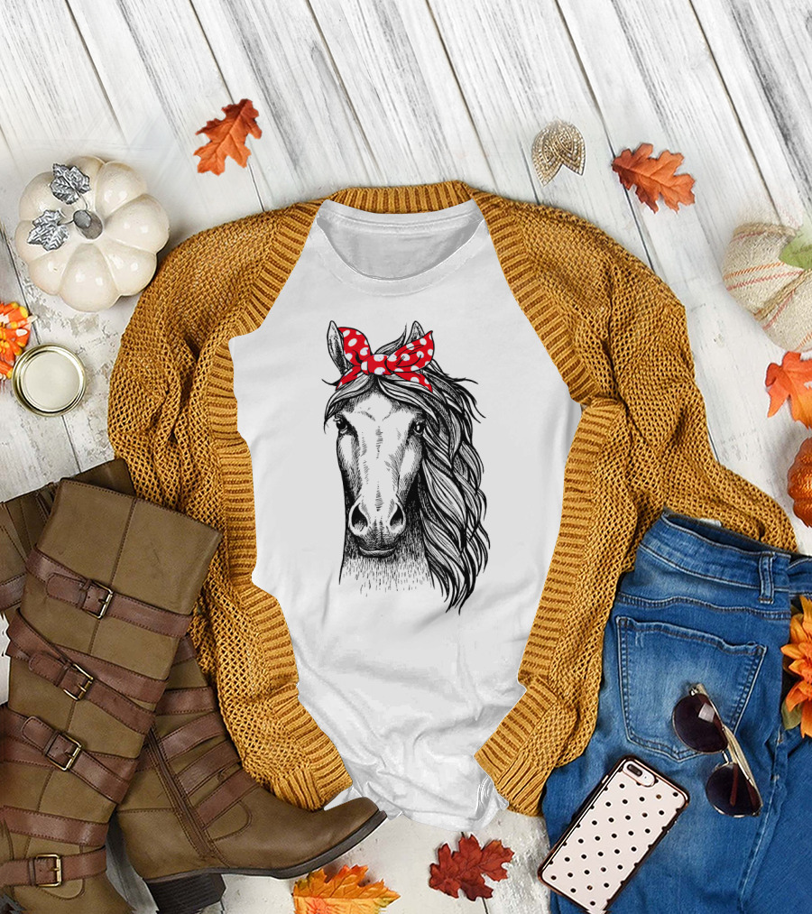 Horse with Red Polka Dot Bandana for Horseback Riding T-Shirt