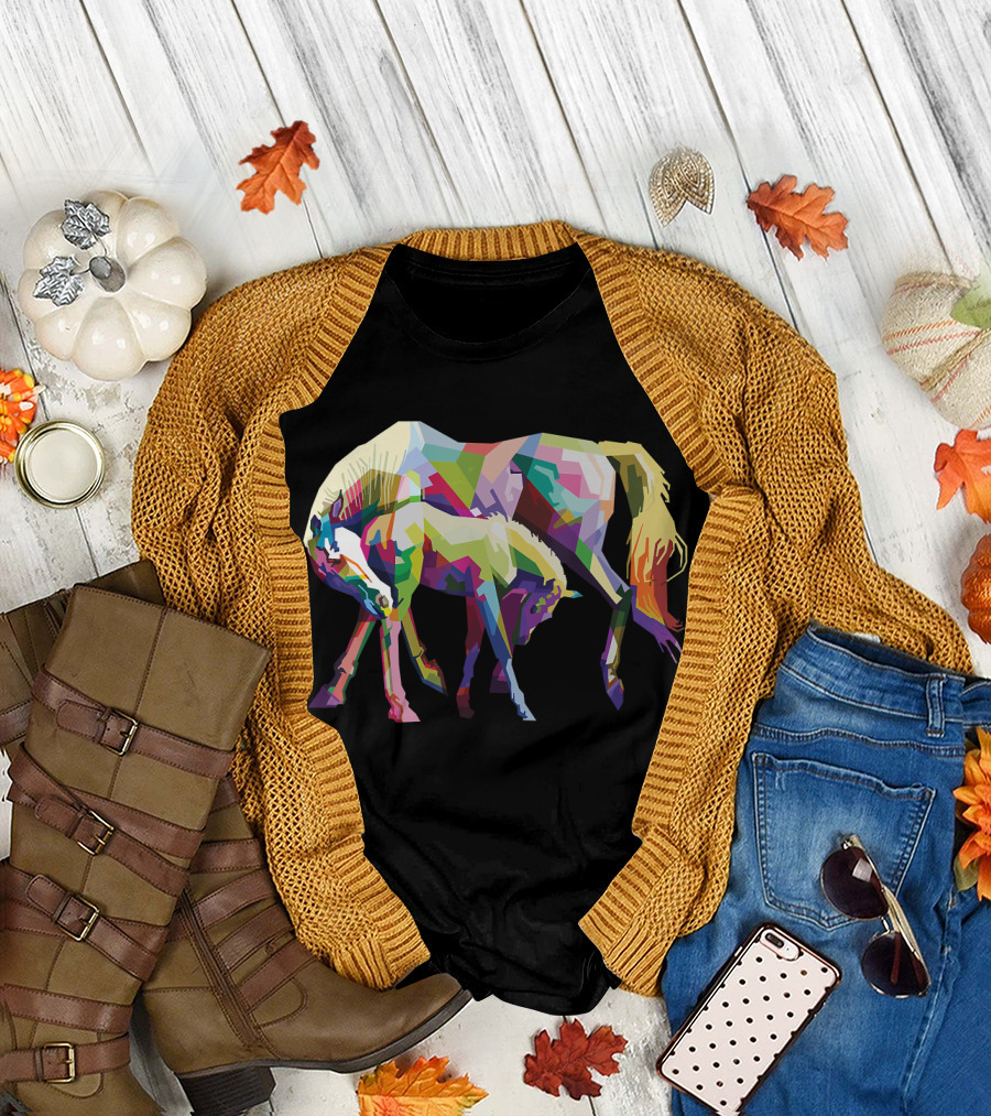 Horses in Love Colorful Horse Pop Art Mother's Affection T-Shirt