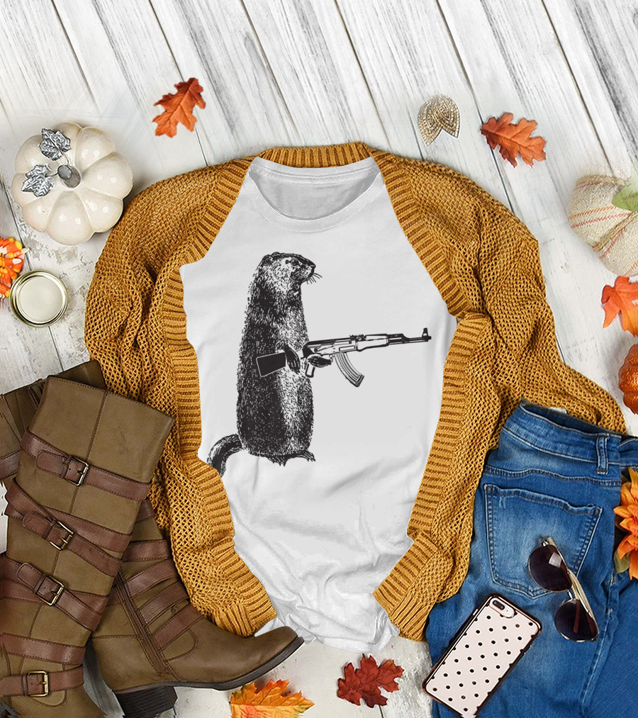 Hunting Woodchuck AK 47 Gun Groundhog Combat T-Shirt
