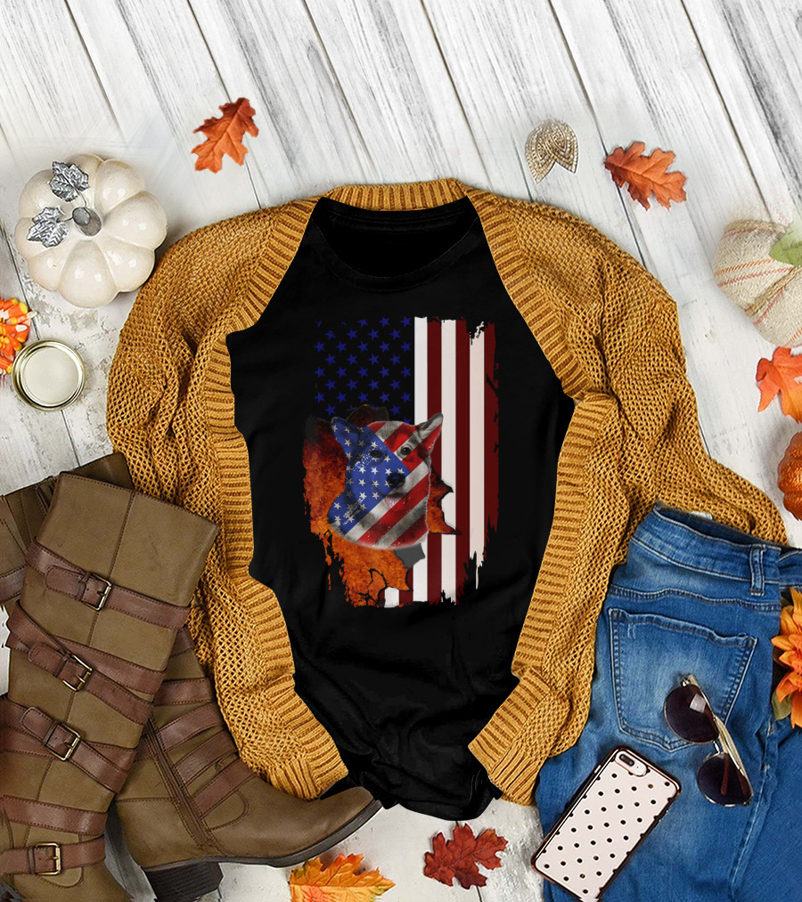 Husky USA Flag 4th of July Veterans Independence Day Dog Patriot T-Shirt