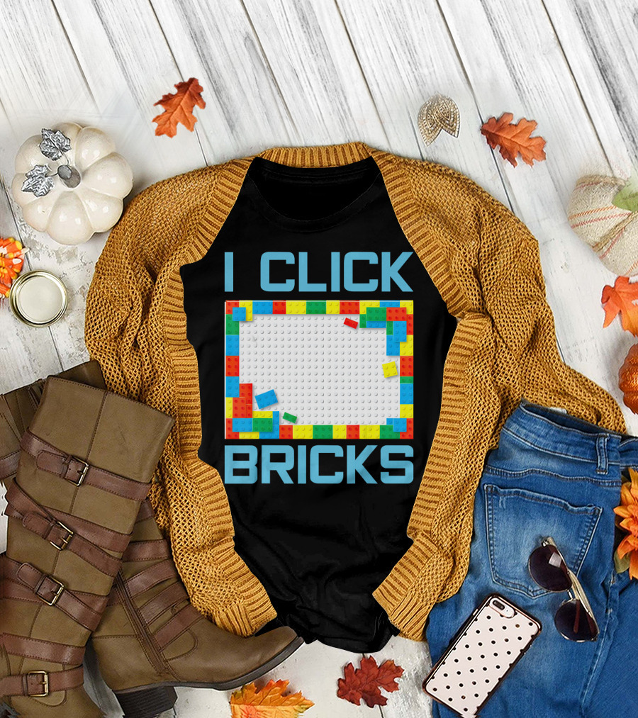 I Click Bricks Brick Builder Set Blue Multicolor Blocks T-Shirt