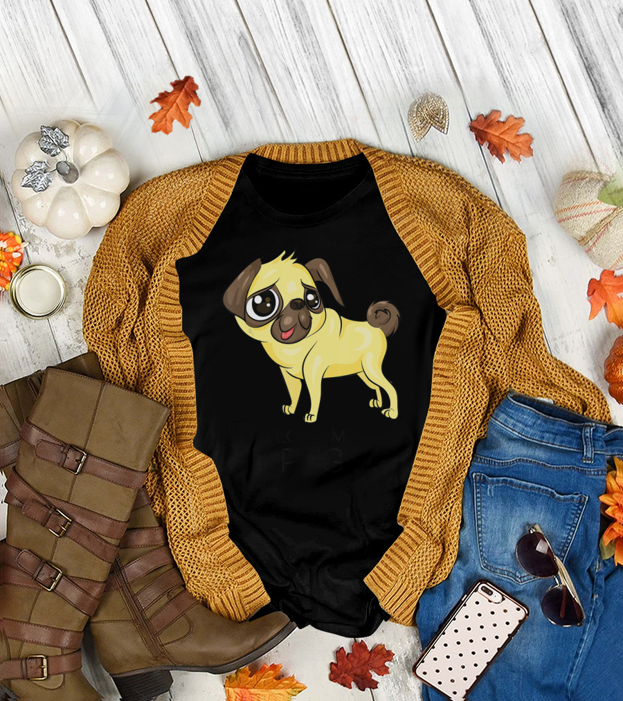 I Love My Pug Yellow Cute Cartoon Pug T-Shirt