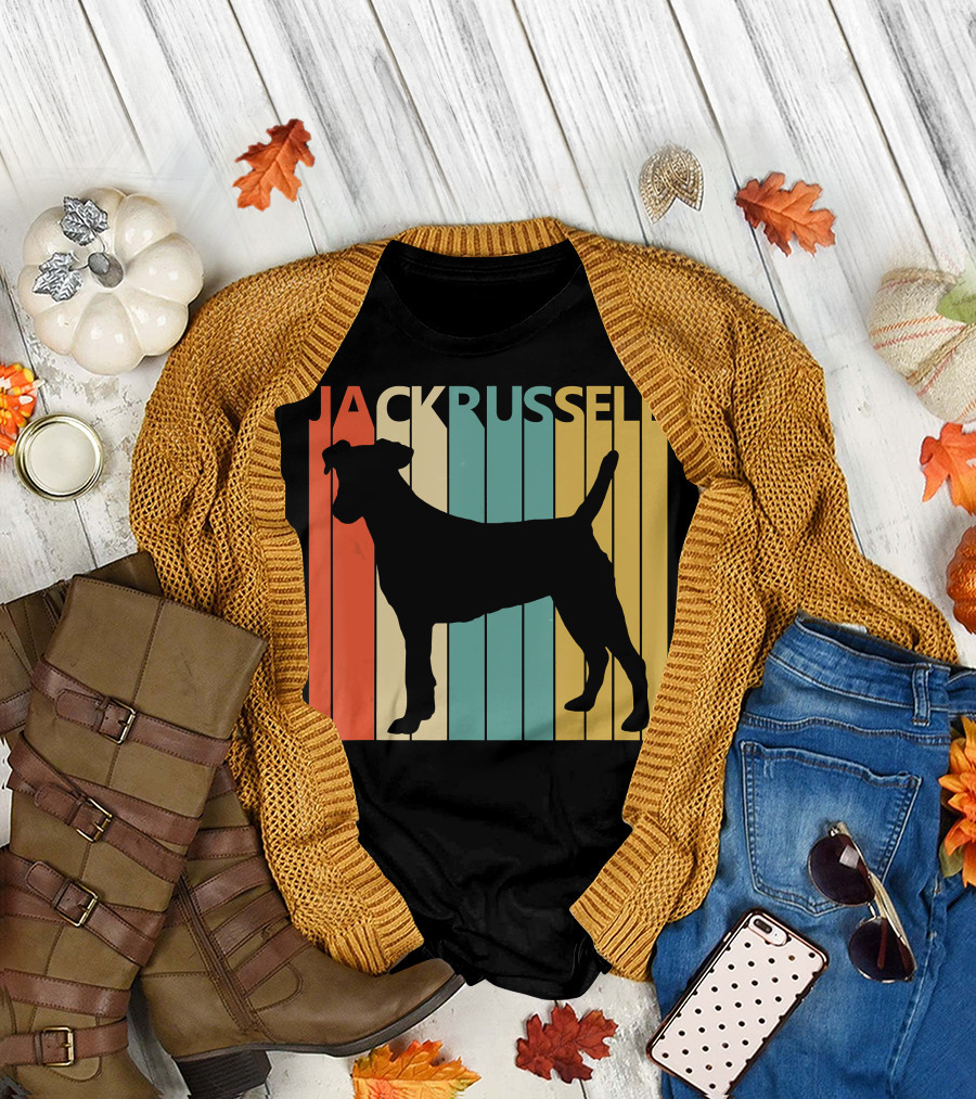 Jack Russell Terrier Silhouette Vintage Stripes T-Shirt