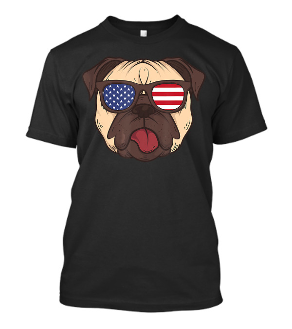 July 4th Pug With American Flag Sunglasses T-Shirt