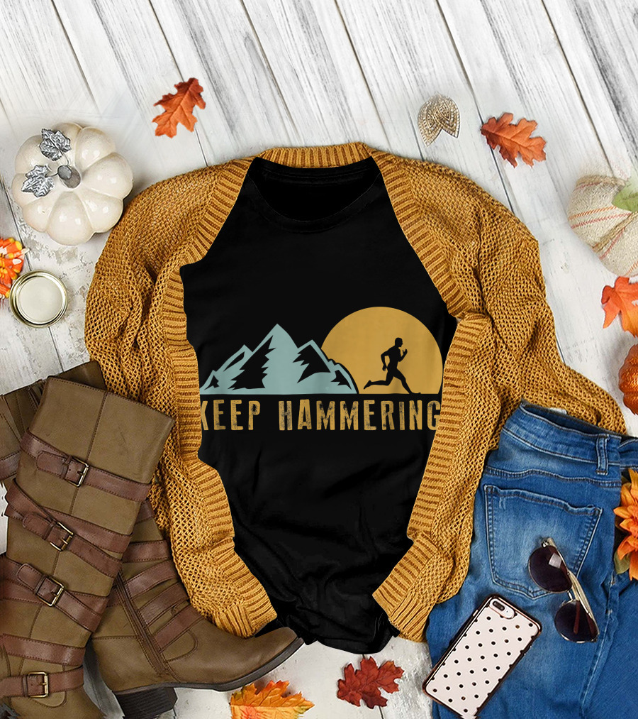 Keep Hammering Mountain Trail Running at Sunset T-Shirt
