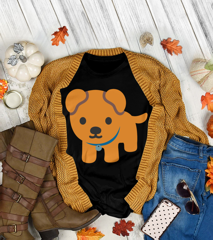 Whats Up Dog Cute Cartoon Orange Puppy with Blue Collar T-Shirt