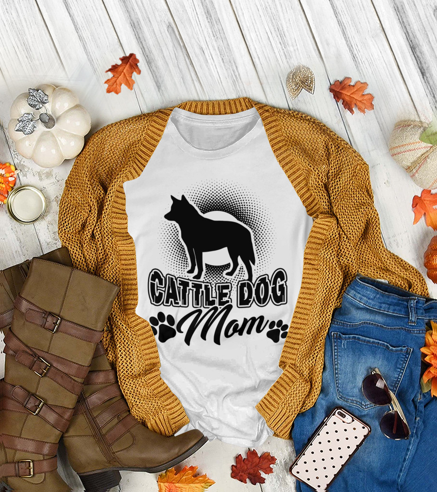 Cattle Dog Mom with Dog Silhouette and Paw Prints T-Shirt