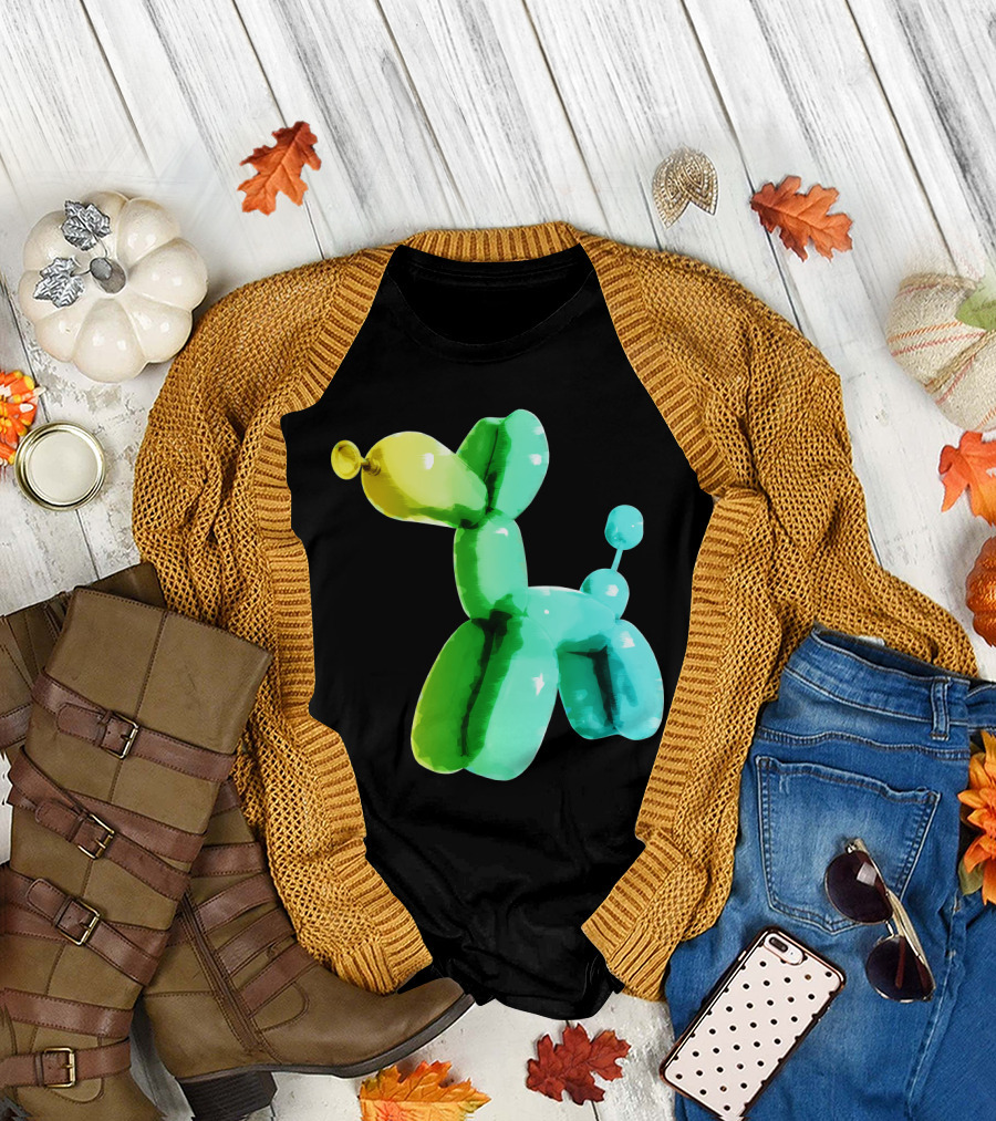 Balloon Dog Puppy in Gradient Green to Yellow Shades T-Shirt