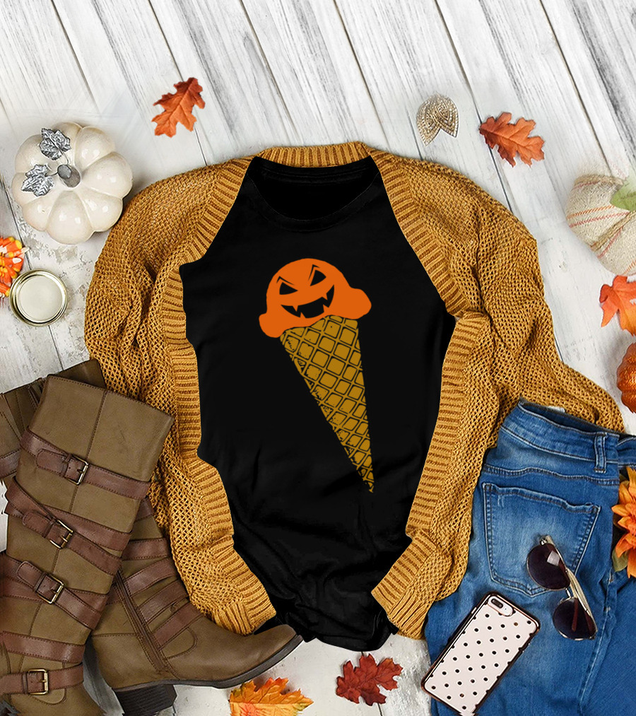 Jack O' Lantern Pumpkin Ice Cream Cone Halloween T-Shirt