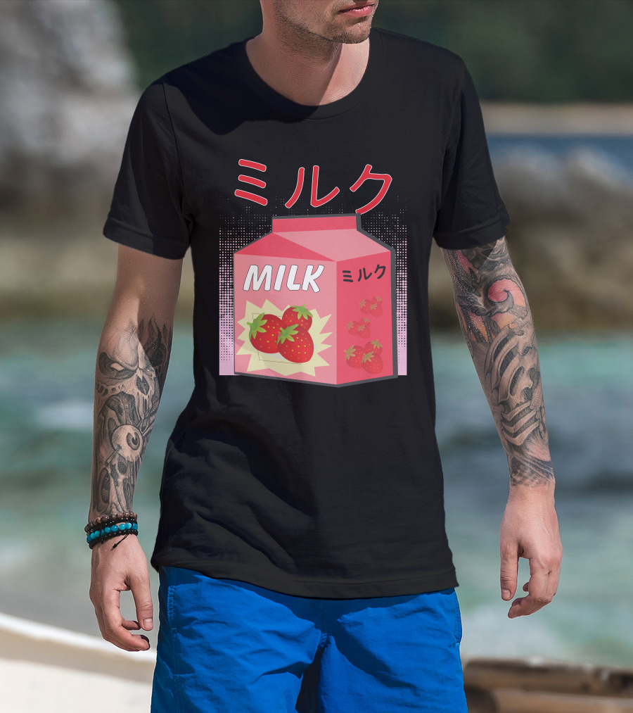 Japanese Otaku Anime Milk Strawberry Milkshake T-Shirt