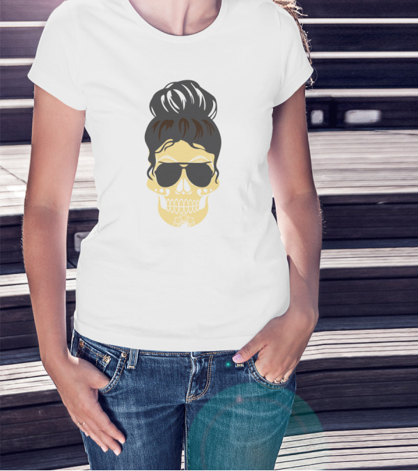 Pe Teacher Messy Bun Life Hair Glasses Phys Ed Skull T-Shirt