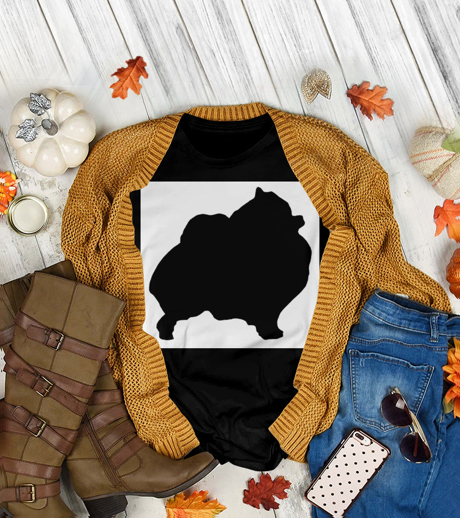 Silhouette of Pomeranian Dog on Black and White Background T-Shirt
