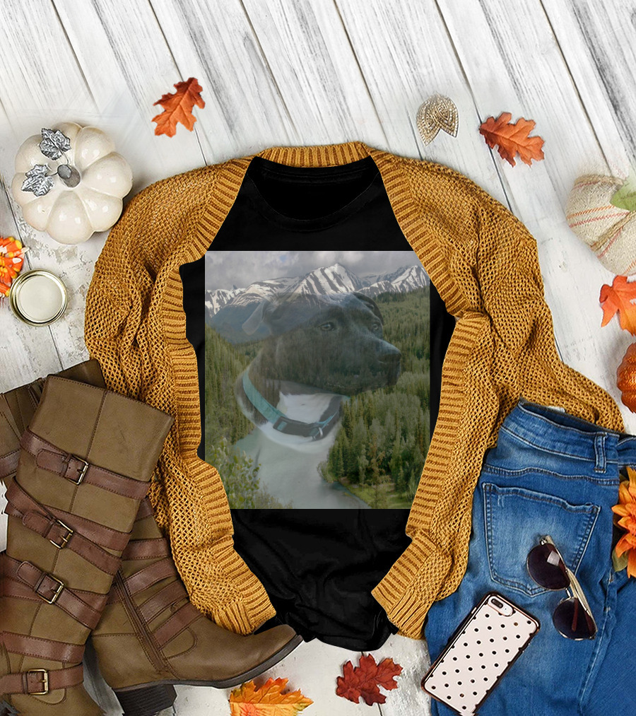 Call of the Wild Scenic Mountain Landscape with Dog and Forest River Reflection T-Shirt