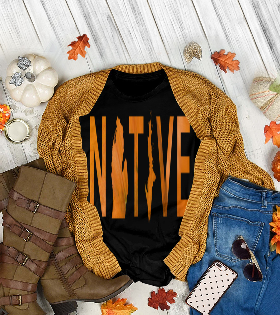 Native Michigan Pumpkin Map Outline Text T-Shirt