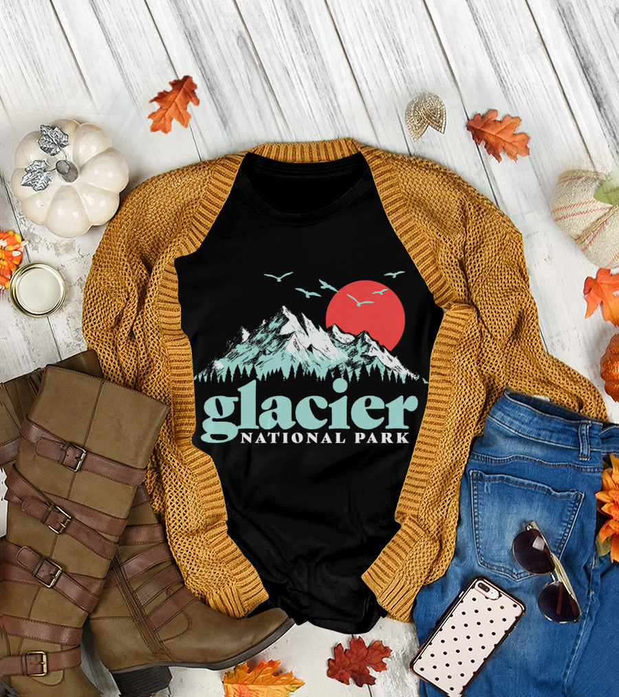 Glacier National Park Vintage 80s Mountain Sunset Retro T-Shirt