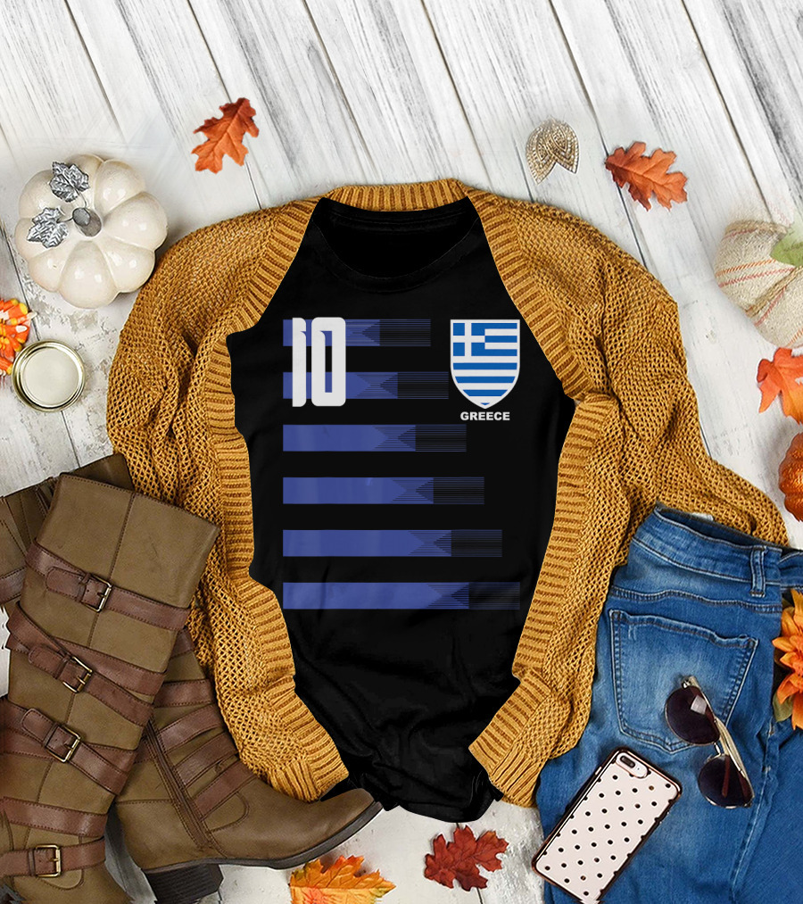 Greece Greek Football Soccer Futbol Jersey Number 10 with Flag T-Shirt