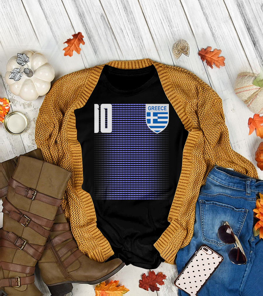 Greece Greek Football Soccer Jersey Number 10 Blue Grayscale T-Shirt