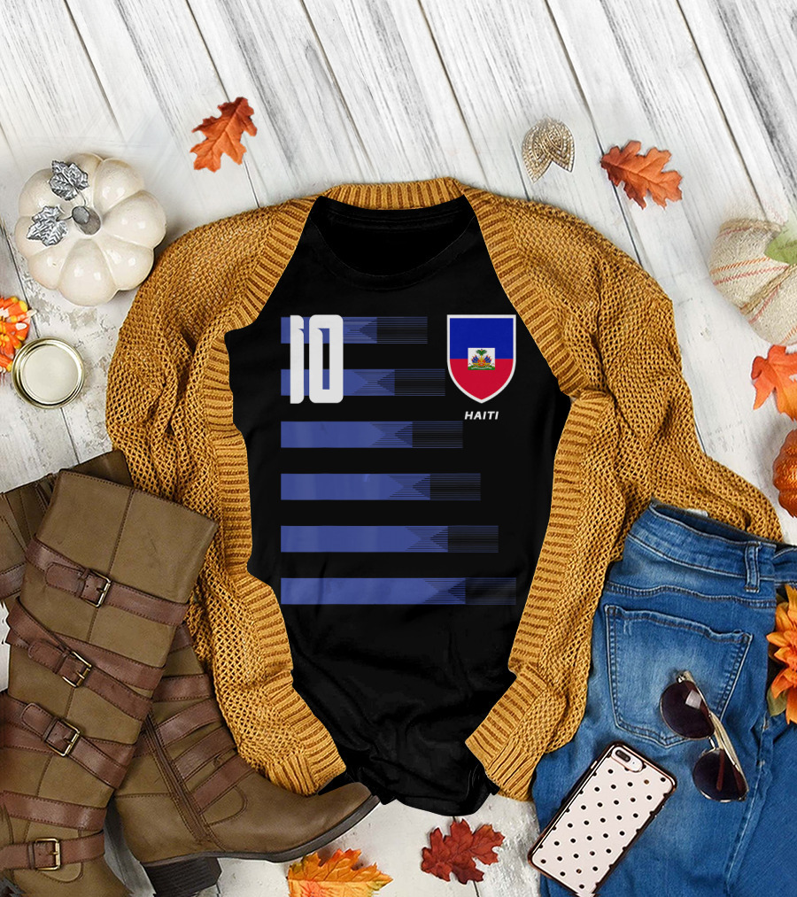 Haiti Soccer Jersey Number 10 with National Emblem T-Shirt
