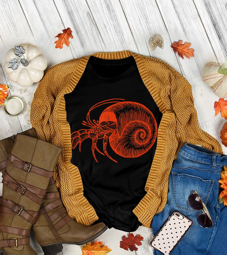 Hermit Crab Vintage Nautical Drawing T-Shirt