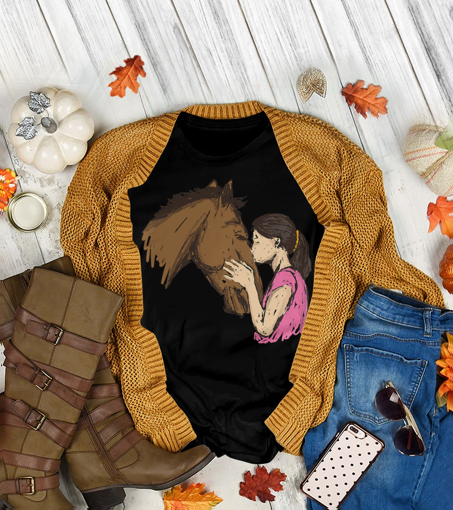 Horse Lovers Girl Kissing a Horse Artful Connection T-Shirt