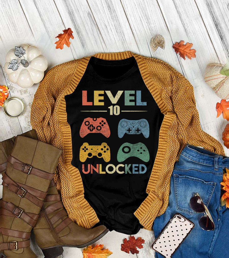Level 10 Unlocked Funny Video Gamer Controllers T-Shirt