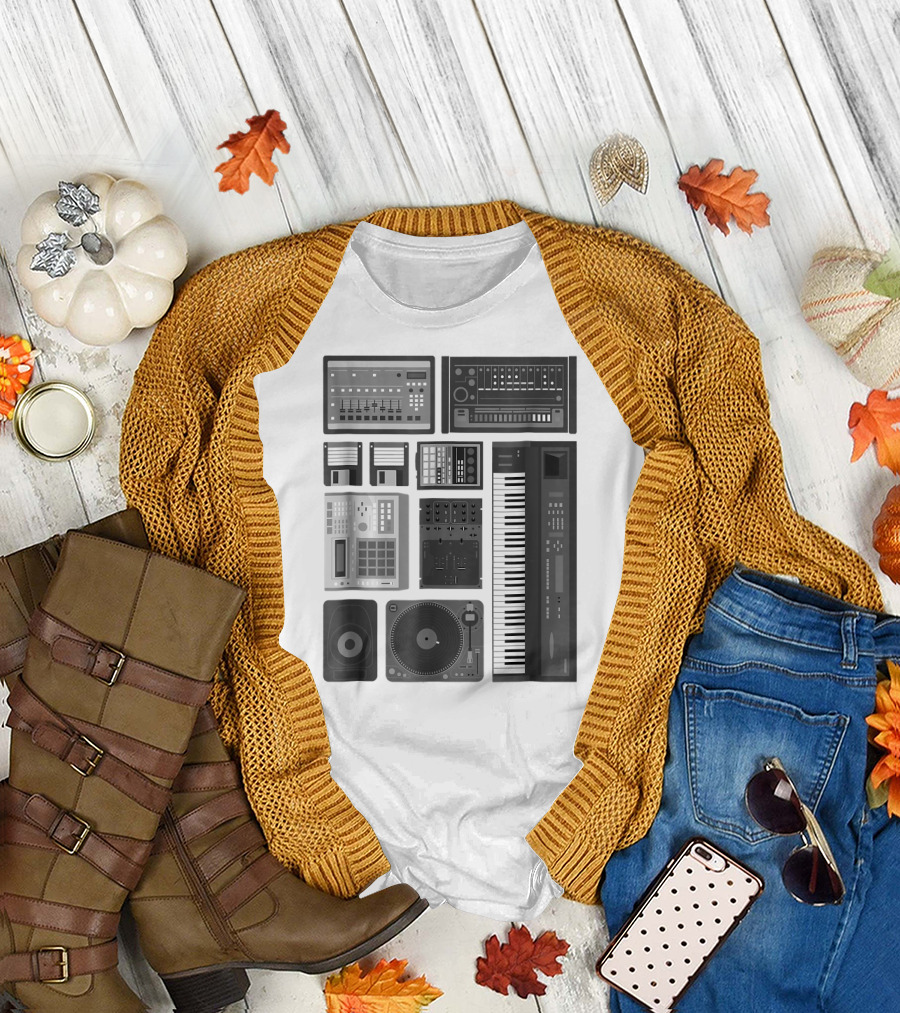 Old School Hip Hop Rap Music Beat Maker Equipment Icons T-Shirt