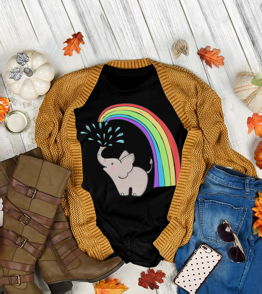 Rainbow Elephant Cute Magical Animal Splashing Water T-Shirt