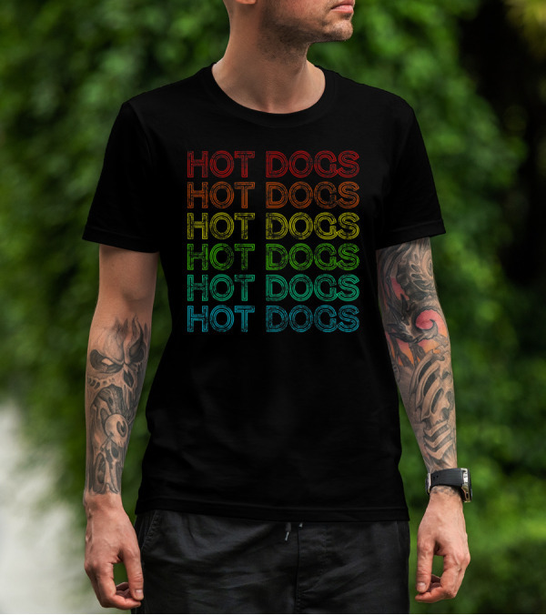 Retro Vintage Hot Dogs Rainbow Colors T-Shirt