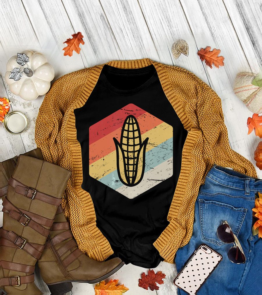 Retro Vintage Corn Ear Hexagon Stripes Midwest T-Shirt