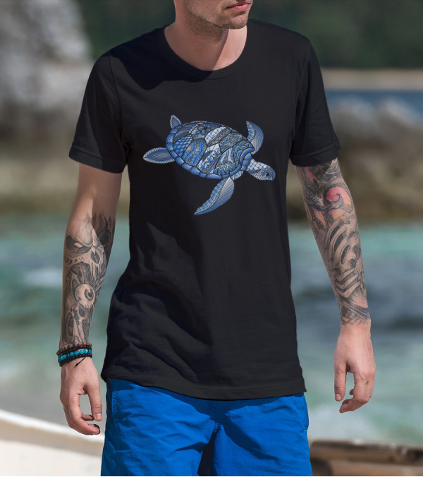 Sea Turtle Ocean Life Intricate Blue T-Shirt