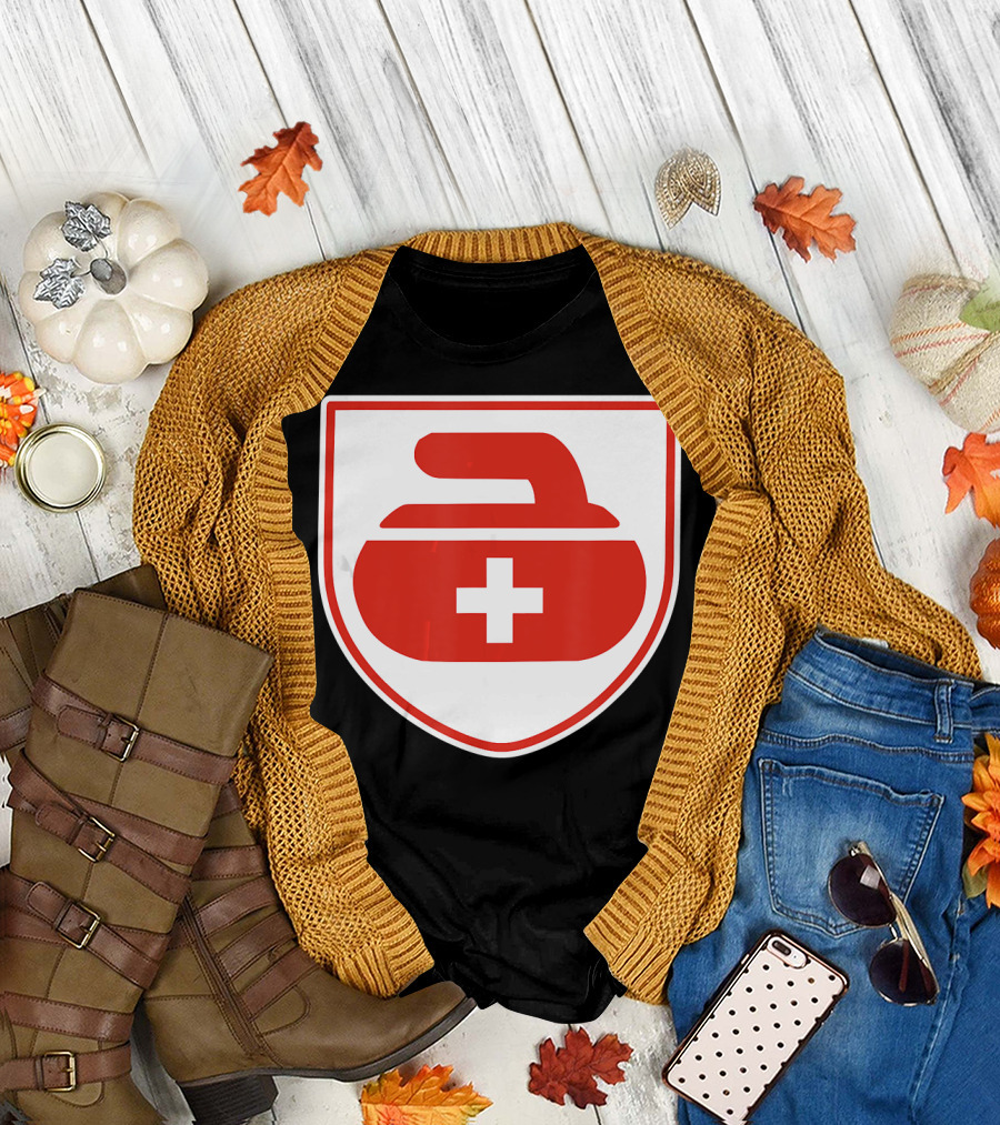 Switzerland Curling Swiss Flag Stone Emblem T-Shirt