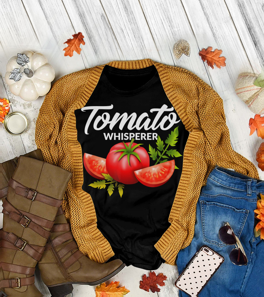 Tomato Whisperer Gardening Tending Tomato Slices and Leaves T-Shirt