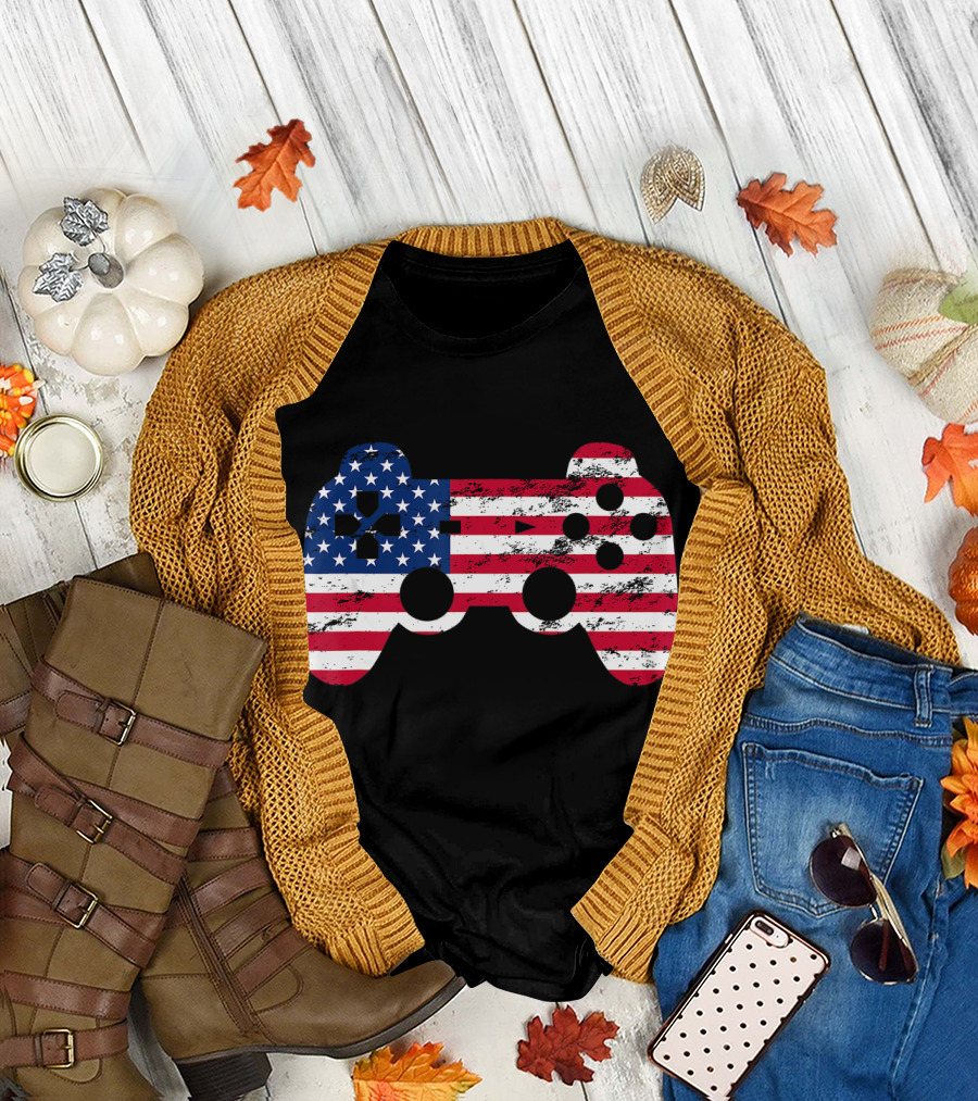 4th Of July American Flag Gamer Video Game Controller T-Shirt
