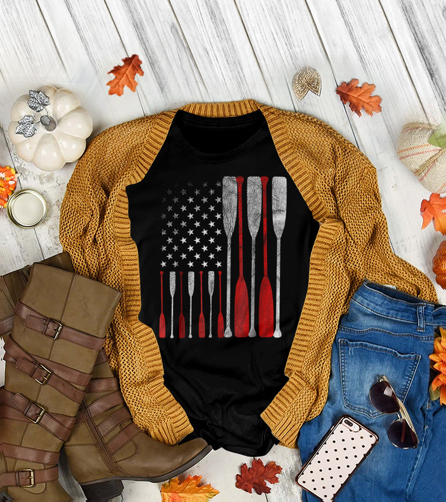 American Flag Crew Rowing Oars USA T-Shirt