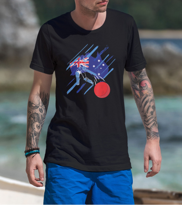 Australia Cricket Player With Flag And Ball T-Shirt