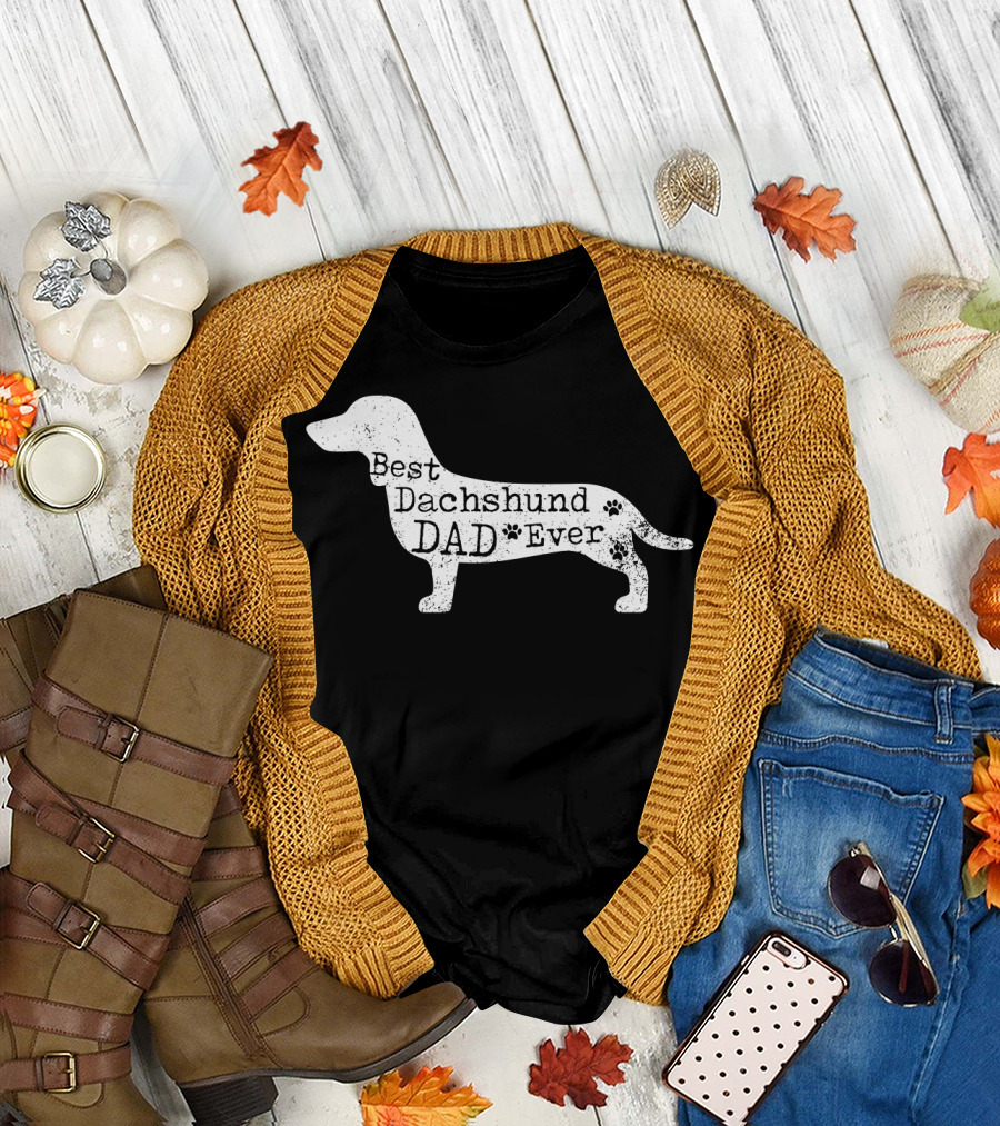 Best Dachshund Dad Ever Dog Silhouette Paws T-Shirt