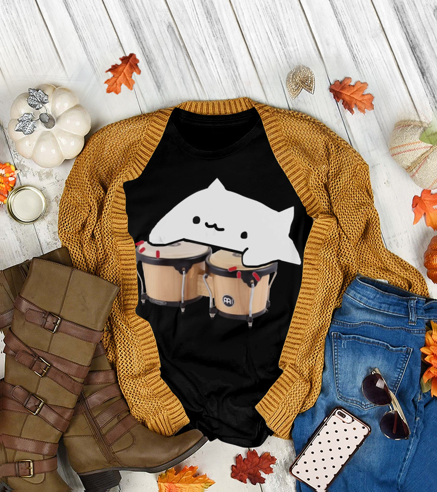 Bongo Cat Playing Drums Cute Meme Anime T-Shirt