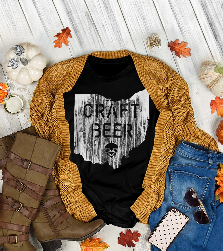 Craft Beer Ohio Hops IPA Rustic State Shaped T-Shirt